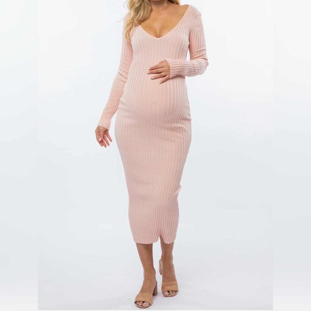 Maternity Dress ribbed pink blush